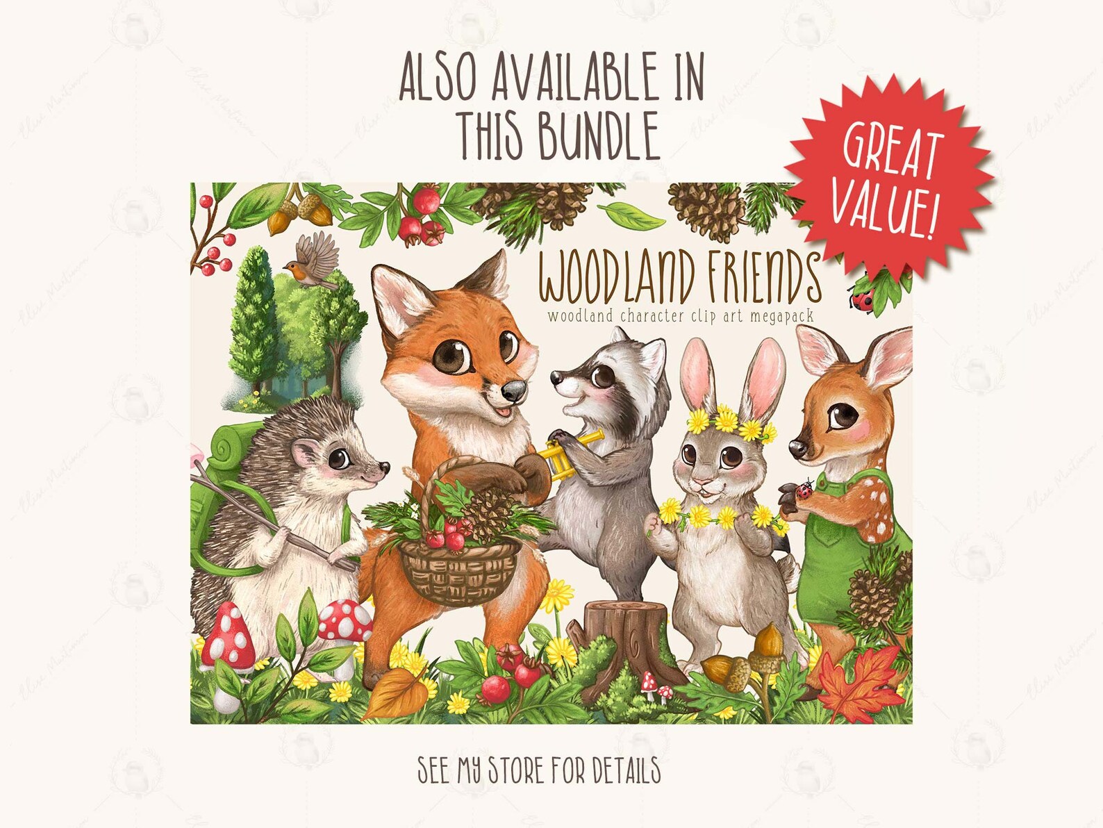 Fox Clipart Cute Fox PNG Illustration Flower Crown Wearing - Etsy
