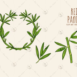 Images of a wreath made of bamboo plus two bamboo leaf and branch elements.