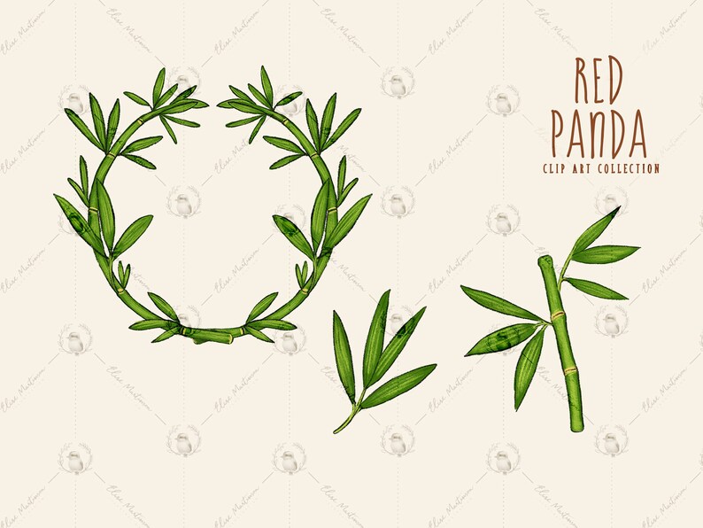 Images of a wreath made of bamboo plus two bamboo leaf and branch elements.