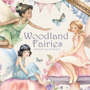 Vintage Fairy Clipart Bundle | Watercolor Fairies PNG clipart for Girls Party Invites & Scrapbooking | High Quality Clip Art