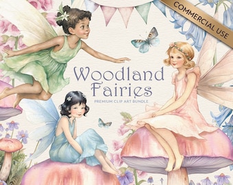Vintage Fairy Clipart Bundle | Watercolor Fairies PNG clipart for Girls Party Invites & Scrapbooking | High Quality Clip Art