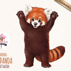 Surprised Red Panda Clipart, Standing  Red Panda PNG Illustration, Red Panda Clip Art for Scrapbooking and Crafts, Red Panda Drawing