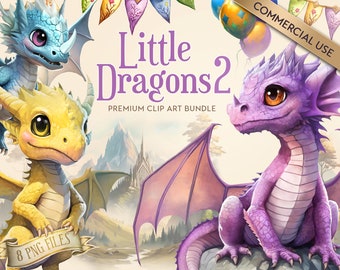 Baby Dragon Clipart | Cute Dragon Clipart | Dragon Party PNG Files | Detailed & High Quality Images | Commercial Use Included