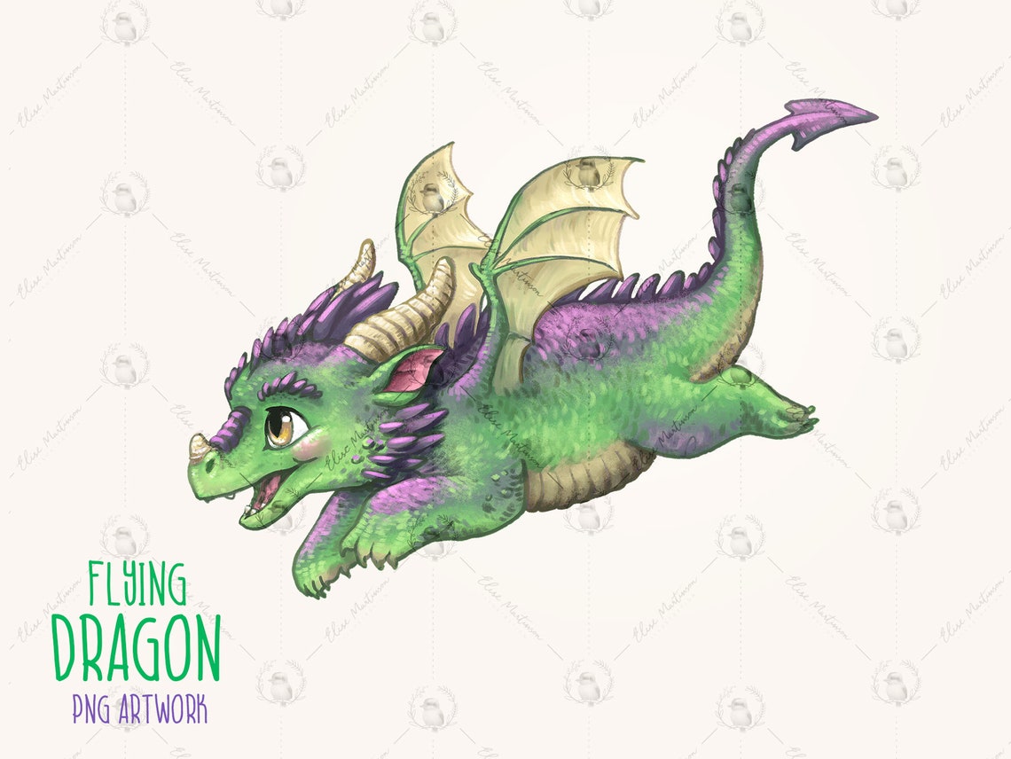 Cute Dragon Clipart Dragon PNG Illustration Flying Dragon - Etsy