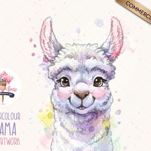 Llama Clipart, Llama PNG Watercolor Illustration, Llama Clip Art for Sublimation, Scrapbooking and Crafts, Watercolour Alpaca Drawing