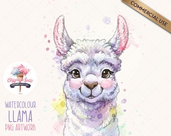 Llama Clipart, Llama PNG Watercolor Illustration, Llama Clip Art for Sublimation, Scrapbooking and Crafts, Watercolour Alpaca Drawing