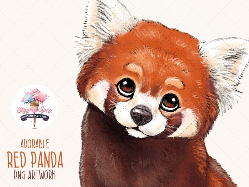 May include: A watercolor illustration of a red panda with big brown eyes. The red panda is looking directly at the viewer. The background is white.