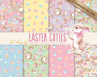 Easter Bunny Seamless Pattern Clipart , Easter Chicks Digital Paper for Scrapbooking, Easter Pattern Repeat Textile Design, Digital Download