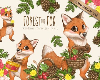 Cute Fox Clipart, Woodland Clipart, Fox Illustrations, Fox Clip Art, Woodland Animal Clipart, Cute Animal Clip Art, Forest the Fox