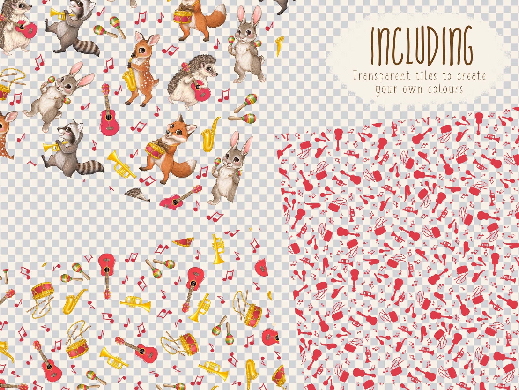 Musical Woodland Animal Seamless Repeat Pattern Cute Animal | Etsy