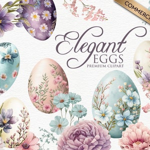 Easter Eggs Clipart | Watercolor Floral Painted Eggs Clip Art Illustrations | PNG | Commercial Use