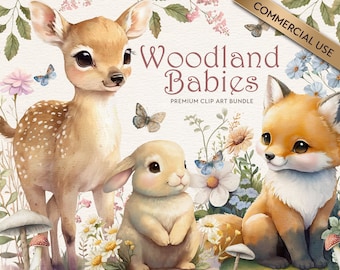 Watercolor Woodland Animals ClipArt for Nursery, Baby Products and Projects | PNG | Cute Spring Baby Animals | Commercial Use Download