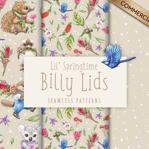 Australian Clipart, Seamless Pattern of Australian Animals and Flowers, Repeat Tile Digital Download, Aussie Animals