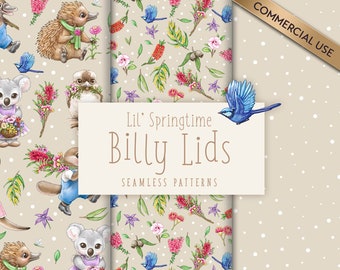 Australian Animals Seamless Pattern, Aussie Floral Repeat (Digital Download)