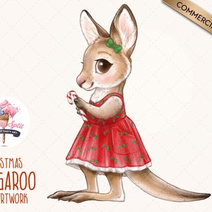 Cute Australian Christmas Kangaroo Clipart, Aussie Christmas Clip Art, Clipart for Christmas Crafts, Cards and Decoration, Digital Download