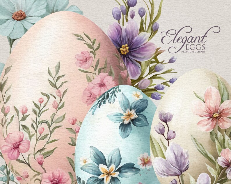 Easter Eggs Clipart | Watercolor Floral Painted Eggs Clip Art ...