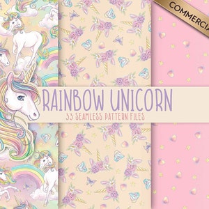 Rainbow Unicorn Seamless Pattern Clipart , Unicorn Digital Paper for Scrapbooking, Pattern Repeat Textile Design, Wallpaper Digital Download