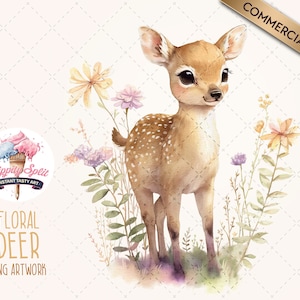 Cute Floral Deer PNG Clipart for Invitations, Printables, and Decorations. High quality Digital Download with Commercial Use.