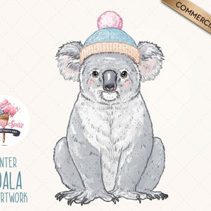 Australian Winter Clipart of Cute Koala, Koala PNG Illustration, Winter Animal Clip Art for Sublimation, Scrapbooking and Crafts