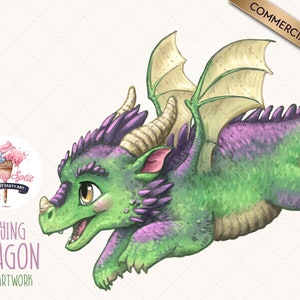 Cute Dragon Clipart, Dragon PNG Illustration, Flying Dragon Clip Art for Sublimation, Scrapbooking and Crafts, Dragon Art