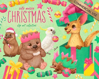 Australian Christmas ClipArt Cute Aussie Animal Clip Art Digital Download  | Australian Animal Illustrations |