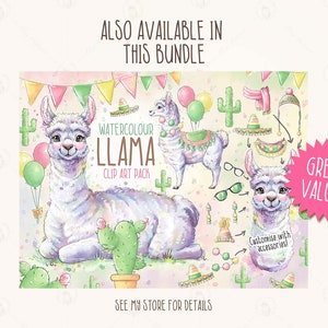 Llama Clipart, Watercolor Llama Creator, No AI, Hand Drawn, Llama Png Illustration, Custom Alpaca Clipart, Cute Alpaca Character image 4