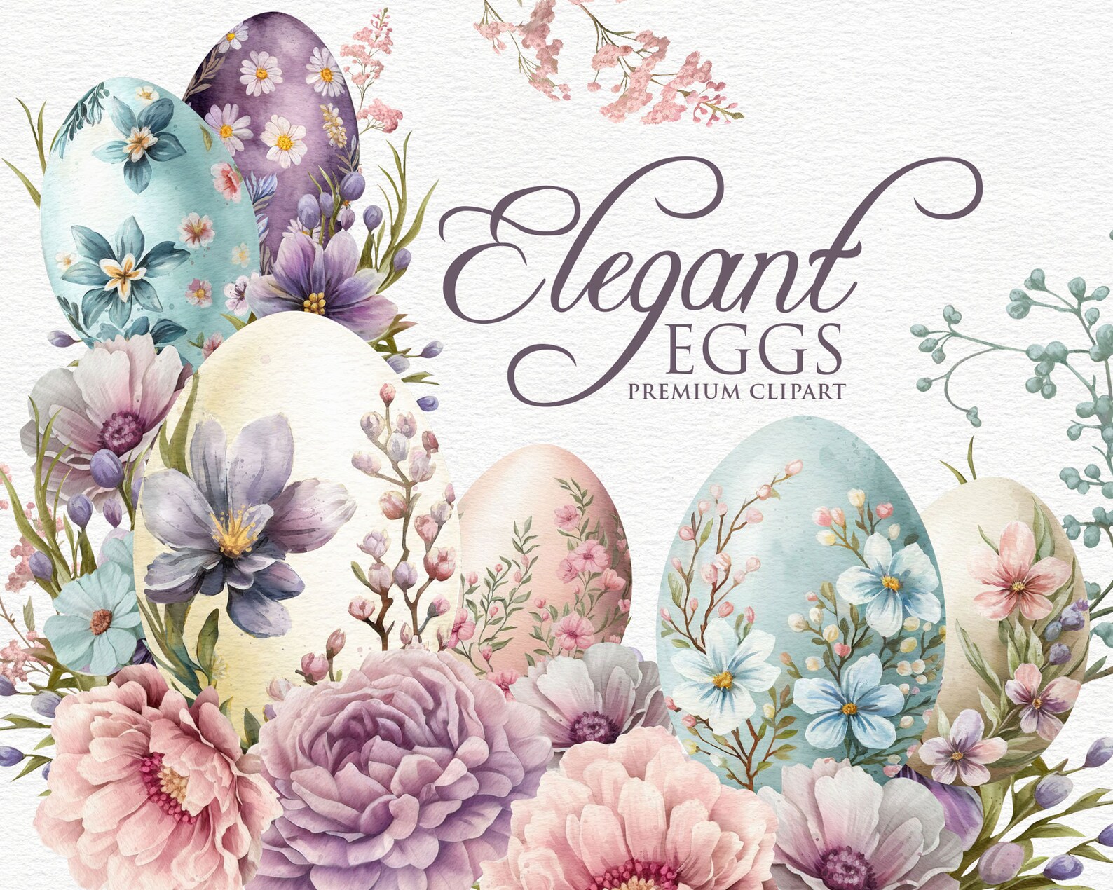 Easter Eggs Clipart | Watercolor Floral Painted Eggs Clip Art ...