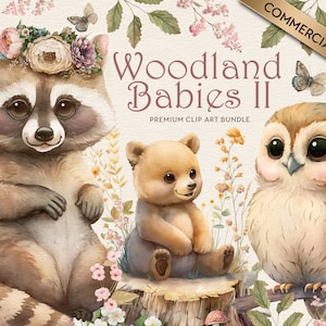 Woodland Baby Animal ClipArt for Nursery, Baby Products and Projects | Watercolor PNG | Cute Spring Baby Animals | Commercial Use Download