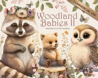 Woodland Baby Animal ClipArt for Nursery, Baby Products and Projects | Watercolor PNG | Cute Spring Baby Animals | Commercial Use Download