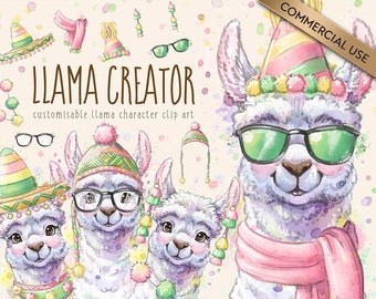 Llama Clipart, Watercolor Llama Creator, Llama Png Illustration, Custom Alpaca Clipart, Cute Alpaca Character