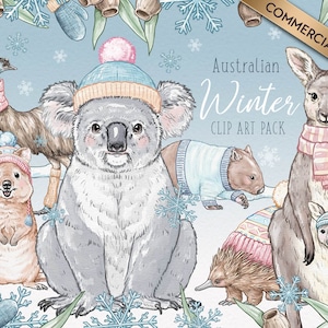 Australian Winter Clipart Bundle, Australian Animals PNG Clip Art Pack, Australian Animal Drawing, Commercial Use Option, Instant Download