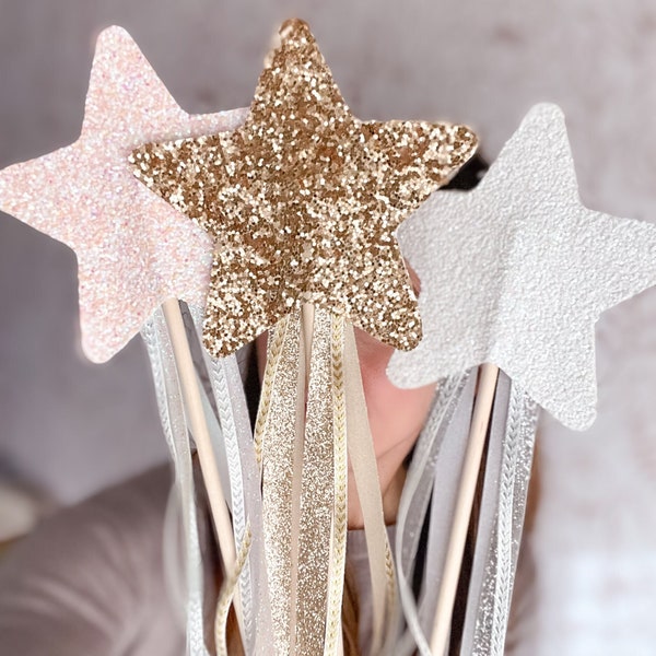 Glitter Fairy Wand For Girls Imaginative Play Accessory, Sparkling Gold Star Wand for Fairy Dressup Costume, Star Glitter Wand Pretend Play