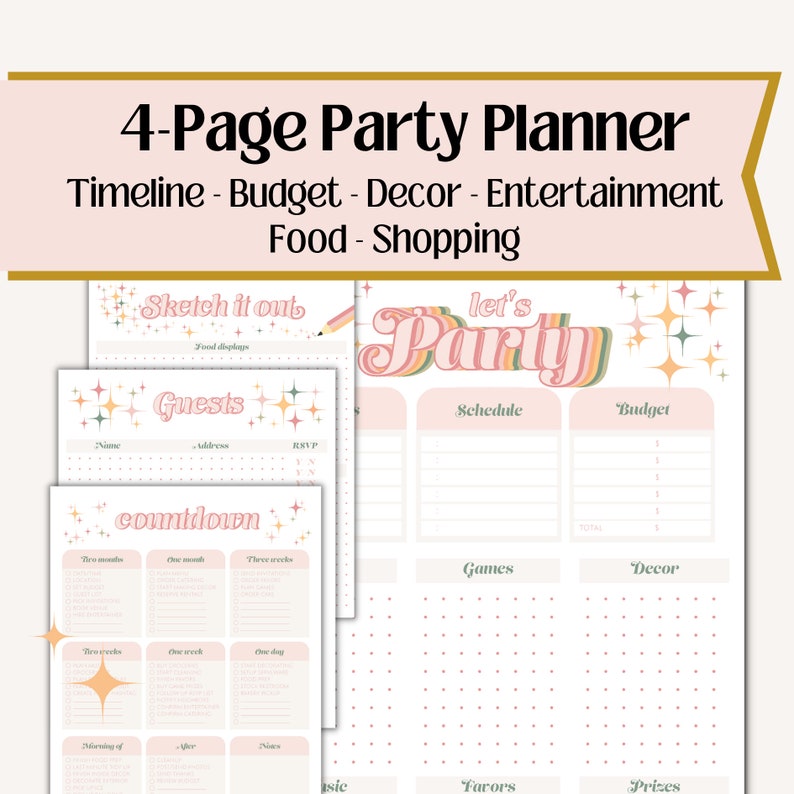 Simple Party Planning Worksheet for Birthday Party Event Organizer ...
