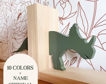 Wooden Dinosaur Bookends for Kids Room Customizable Bookends for Boy Nursery Room Dinosaur Nursery Shelf Triceratops Personalized Bookend