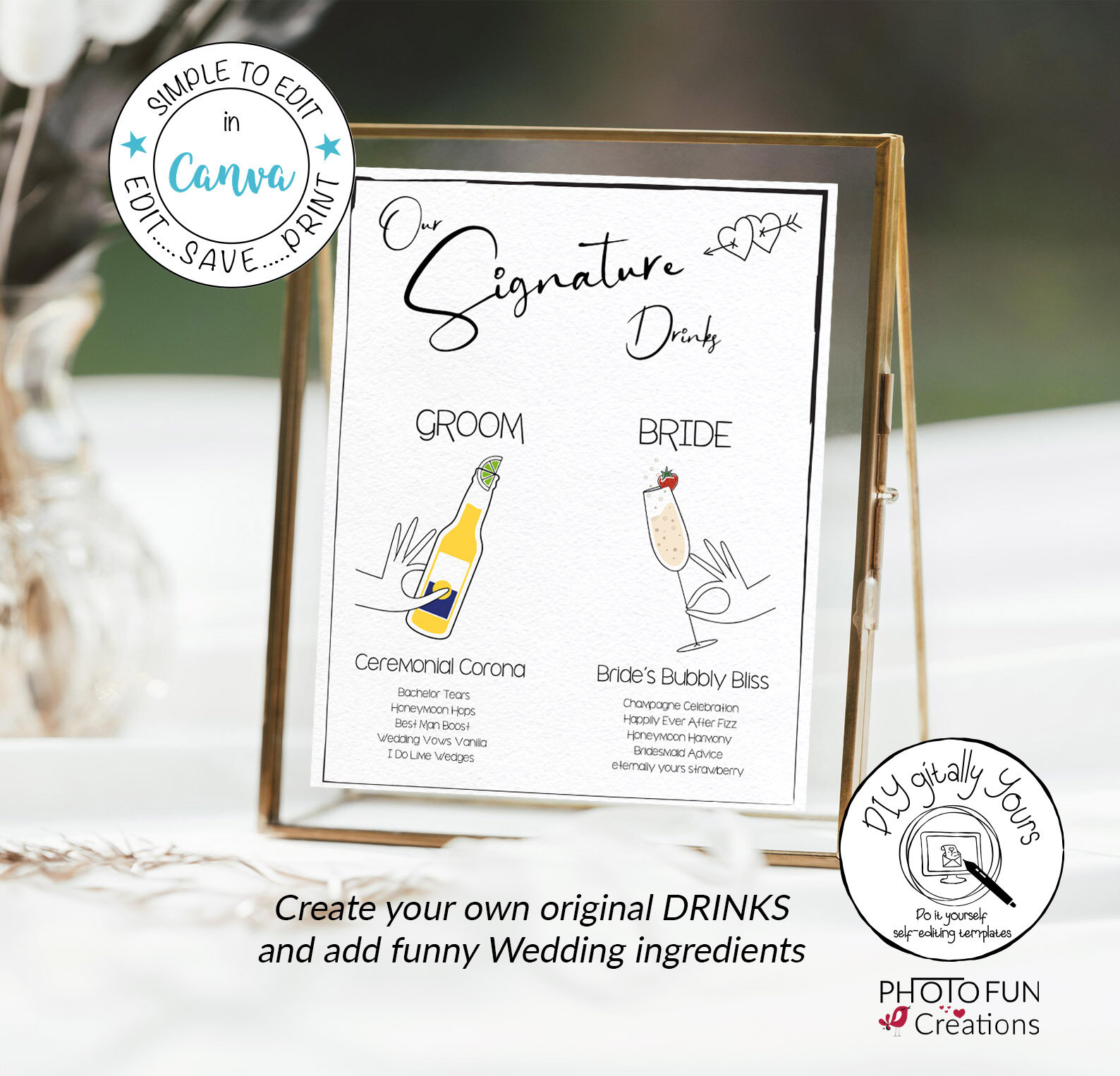 SIGNATURE DRINKS SIGN Template, Hand Drawn Signature Cocktails Sign ...