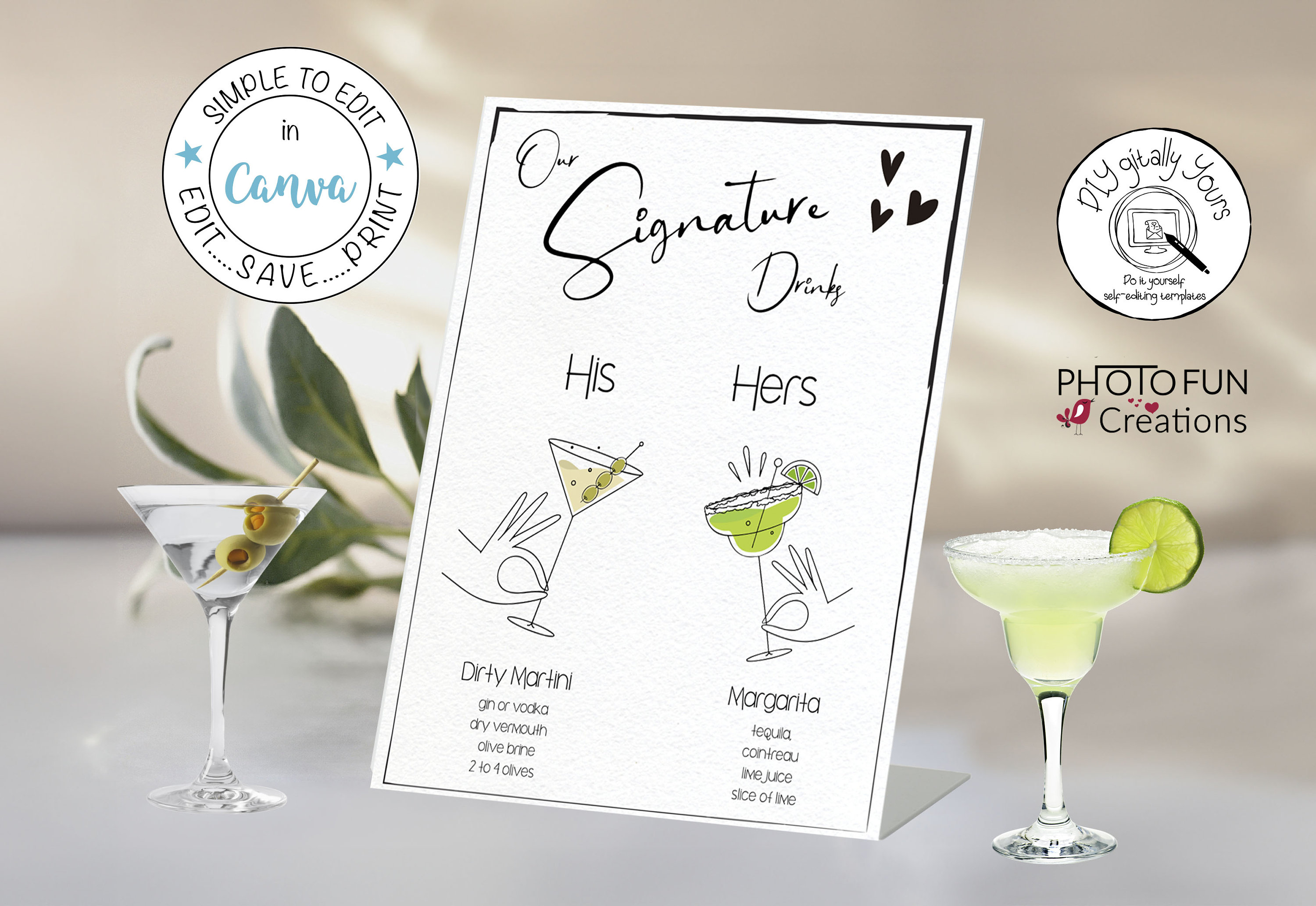 SIGNATURE DRINKS SIGN Template, Hand Drawn Signature Cocktails Sign ...