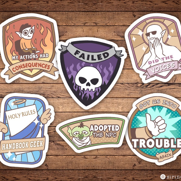 D&D sticker set - 6 achievements for your party members - Dungeons and Dragons - SET 1