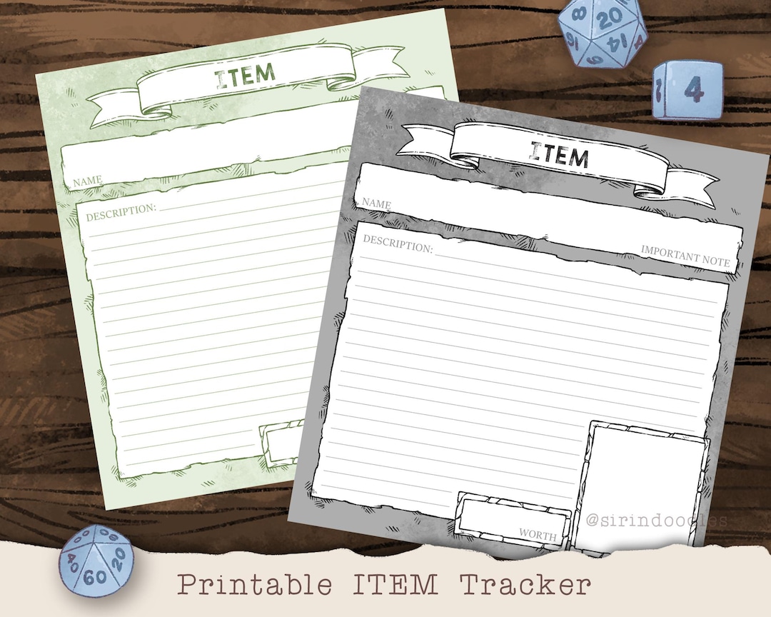 D&D ITEM Tracker - Printable Item Note Card - Dungeon Master's Kit ...