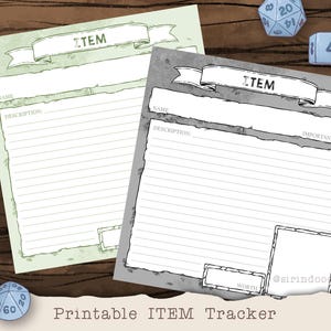 Rastreador de Itens D&D - Cartão de Nota de Item para Imprimir - Kit do Mestre de Dungeon / Kit do Aventureiro PDF para Download