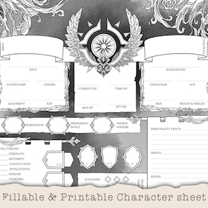 D&D Character Sheet - Holy Quest - Custom Character Sheets - Fillable and Printable Black and White - DnD 5e