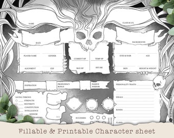 D&D Character Sheet - Warlock - Custom Character Sheets - Fillable and Printable Black and White - DnD 5e