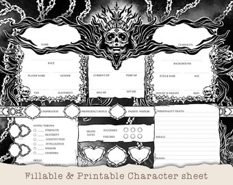 D&D Character Sheet - Necromancer - Custom Character Sheets - Fillable and Printable Black and White - DnD 5e