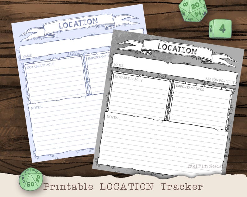 D&D Location Tracker - Printable Location Note Card - Dungeon Master's ...