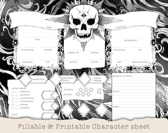 D&D Character Sheet - Royal Death - Custom Character Sheets - Fillable and Printable Black and White - DnD 5e