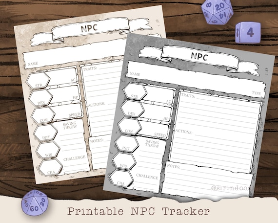 D&D NPC tracker - Printable NPC Note Card - Dungeon Master's kit / Adventurer's Kit Downloadable PDF