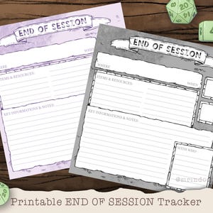 Rastreador de fin de SESIÓN de D&D - Tarjeta de notas de fin de sesión imprimible - Kit del Dungeon Master / Kit del Aventurero PDF descargable
