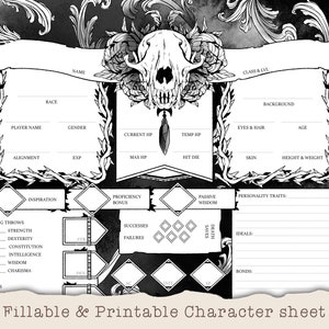 D&D Character Sheet - Fox Magic - Aangepaste karakterbladen - Invulbaar en afdrukbaar zwart-wit - DnD 5e