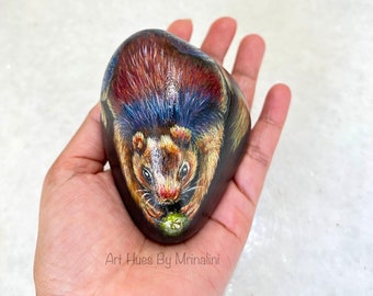 Giant Malabar squirrel painted rock, colorful Indian wildlife collectible, unique keepsakes, cute squirrel paperweight stone painting