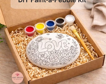 Kit fai da te per dipingere un sassolino • Arte su sassolini disegnati a mano con amore, pace e gioia • Regalo creativo • Kit per dipingere su roccia