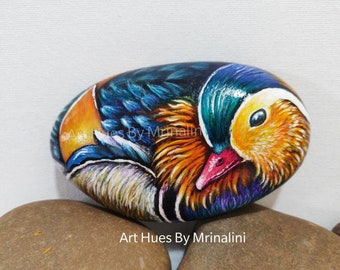 Mandarin duck painting, painted rock, original acrylic painting, collectible for bird lovers, bird gifts for mom, bird watcher gifts